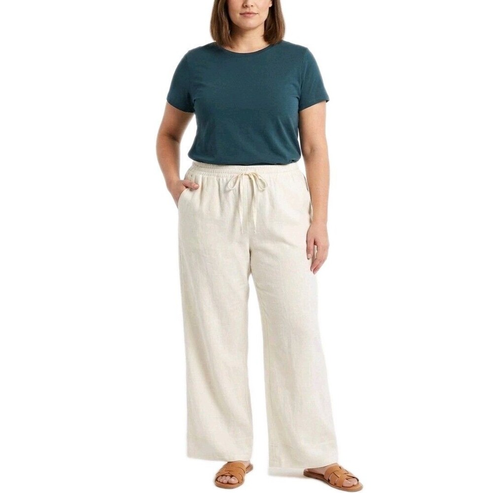 Linen Blend VTG Wide Leg Pants High Rise Women's Size XL Elastic Waist 173667